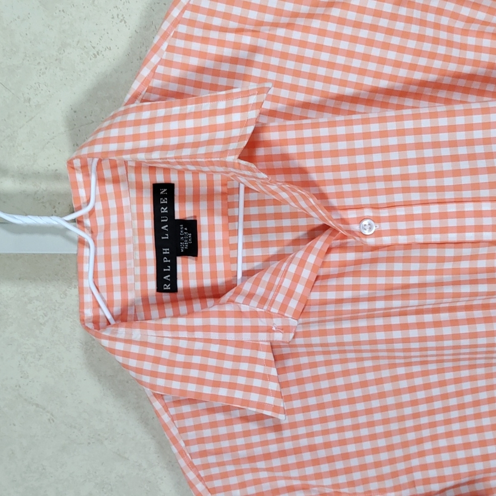 *H182 Ralph Lauren black label orange check S/S blouse 12 FINAL PRICE - Picture 2 of 10